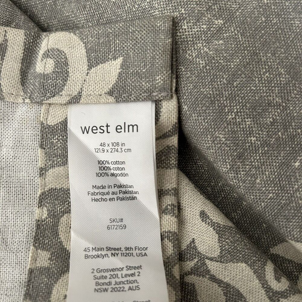 West Elm 48" x 108" Curtain Panel Feather Gray Scroll Medallion‎ Cotton - Picture 7 of 8